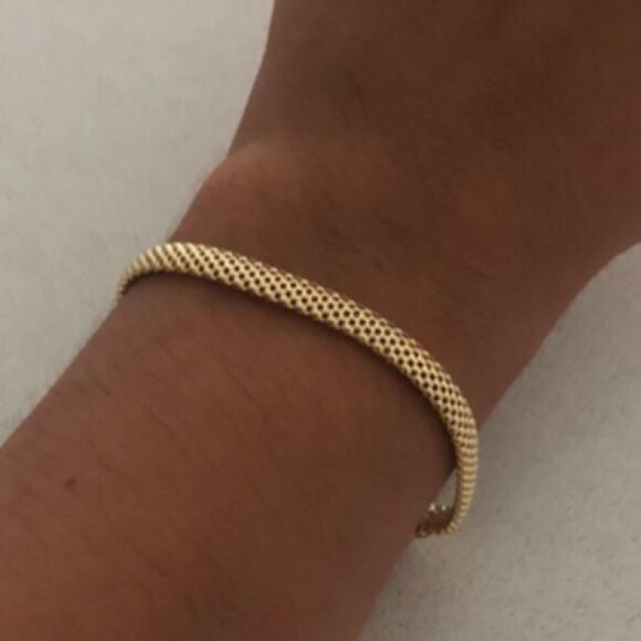 Gold over Sterling Silver Mesh Bracelet 5mm Mesh Gold Bracelet - Picture 5 of 6